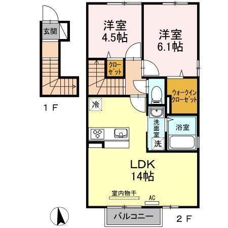 グランツ上薬王寺(2LDK/2階)の間取り写真