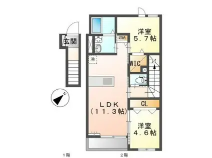 アヴェルラ・プラス(2LDK/2階)の間取り写真