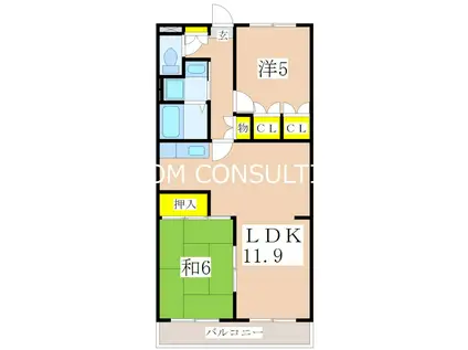 パティオス宇宿(2LDK/2階)の間取り写真