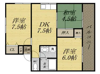 ボナミ田中ハイツ(3DK/1階)の間取り写真