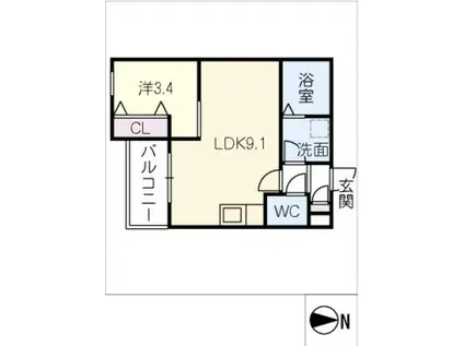 ジーメゾン北名古屋スフィリア(1LDK/1階)の間取り写真