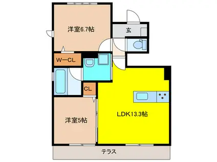 ラ・メゾン西町(2LDK/1階)の間取り写真