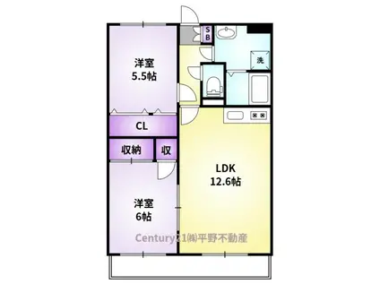 GREEN HILLS津福(2LDK/6階)の間取り写真