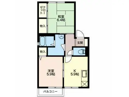 プレシール旭(2DK/2階)の間取り写真