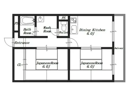 平和マンション(2DK/4階)の間取り写真