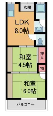 清雅荘(2LDK/2階)の間取り写真