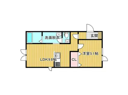 HAPPY(1DK/2階)の間取り写真