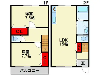 パークハウス小嶺 B棟(2LDK/1階)の間取り写真