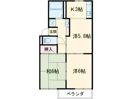 サニーヒル松ノ木 B棟(2LDK/1階)の間取り写真