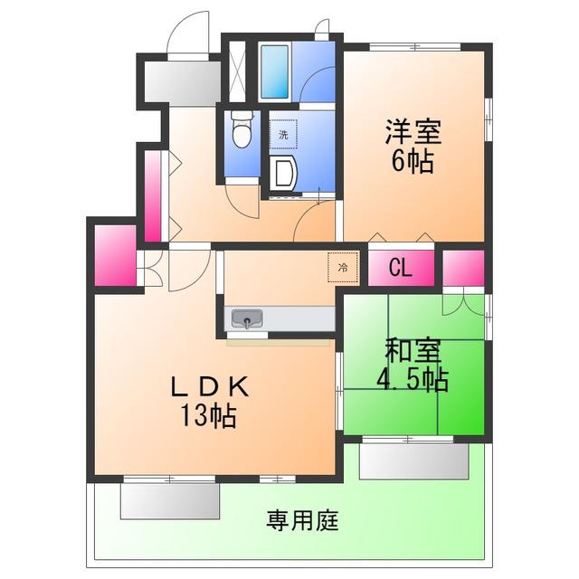 レモンフィールド 日根野(2LDK/1階)の間取り写真