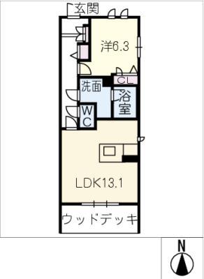ウノディローロ(1LDK/1階)の間取り写真