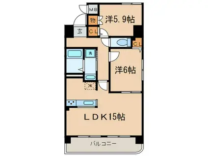 グリーンパレス東大曽根(2LDK/4階)の間取り写真