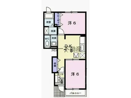 フラットワンB(2DK/1階)の間取り写真