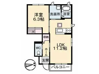 ハーレー(1LDK/1階)の間取り写真