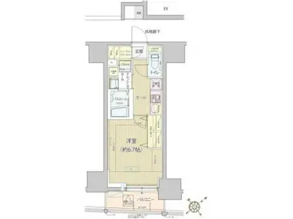 レビスタ白金高輪(1K/9階)の間取り写真