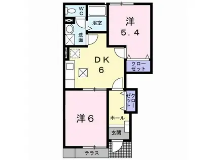 フィーレA(2DK/1階)の間取り写真