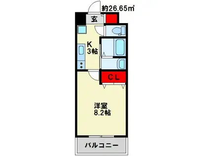 レジデンシャルHHA DAIMON(1K/7階)の間取り写真