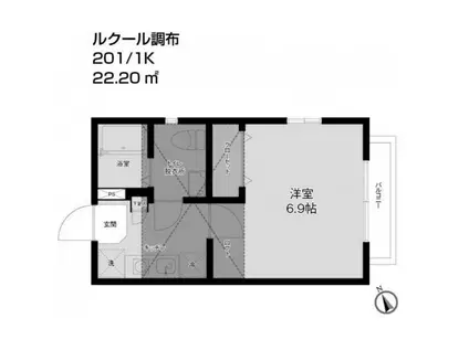 ルクール調布(1K/2階)の間取り写真