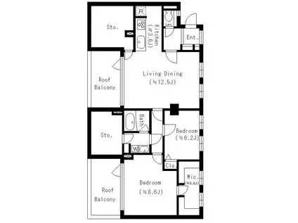 レジディア六本木檜町公園(2LDK/5階)の間取り写真