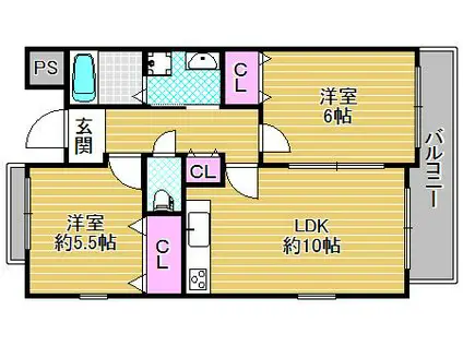 ベルアエフ(2LDK/3階)の間取り写真