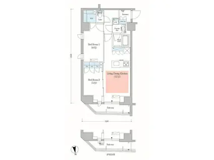 アーバネックス日本橋馬喰町(2LDK/2階)の間取り写真