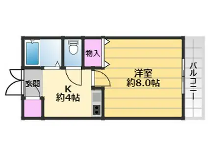 ヒガシハウス北町(1K/2階)の間取り写真