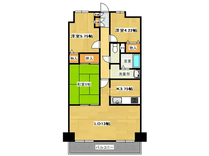 朝日プラザ堺東ビルII(3LDK/6階)の間取り写真