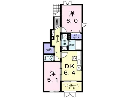 クラールさくら(2DK/1階)の間取り写真