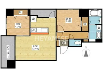 トレジャーフロントステーション(2LDK/3階)の間取り写真