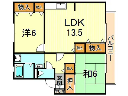 プレステージ芦屋D棟(2LDK/2階)の間取り写真