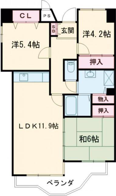 サニーヒル会瀬 1号館(3LDK/1階)の間取り写真