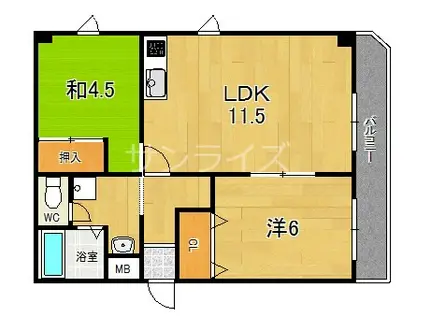 リーセスハイム(2LDK/3階)の間取り写真