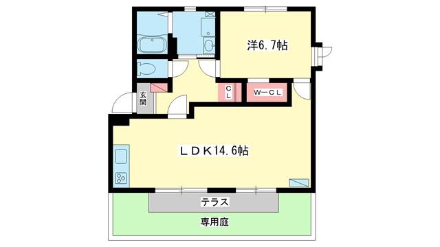 グリーンハイツ高塚B棟(1LDK/1階)の間取り写真