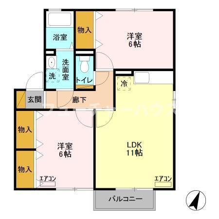 ウィルモアEFU B棟(2LDK/1階)の間取り写真