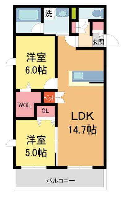 ベル アントレ 西宮(2LDK/3階)の間取り写真