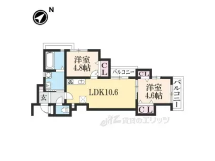 プライベートレジデンス山科御陵(2LDK/2階)の間取り写真