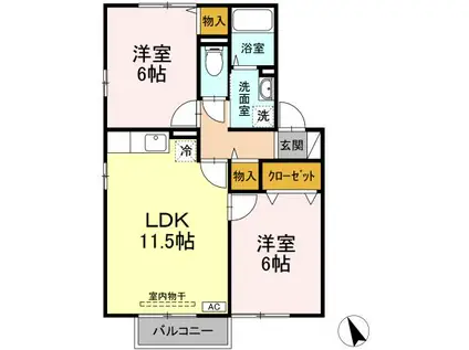 グリーンコートC(2LDK/2階)の間取り写真