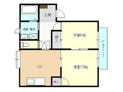 セラフィン室見河畔A(2DK/1階)の間取り写真