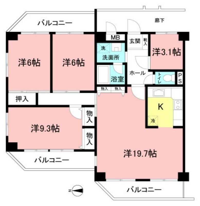 戸越パークサイドハイツ(4LDK/2階)の間取り写真