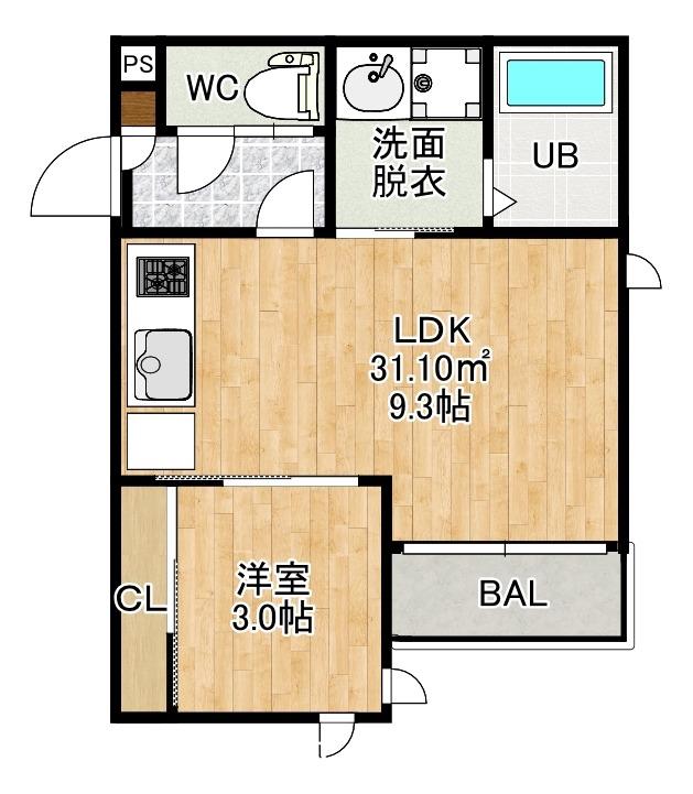 GRANDTIC桜並木(1LDK/1階)の間取り写真