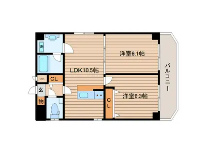 K-1二日町(2LDK/3階)の間取り写真