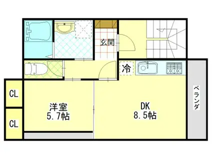 エヌユービル(1DK/3階)の間取り写真