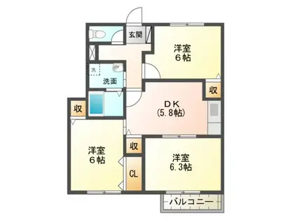 クランヴェール21(3DK/1階)の間取り写真