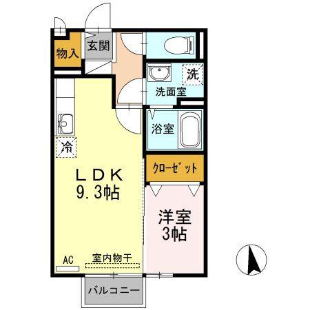アクシス南島田D(1LDK/2階)の間取り写真