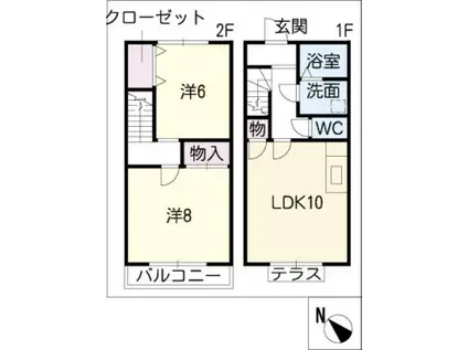 アヴァンセB(2LDK/2階)の間取り写真