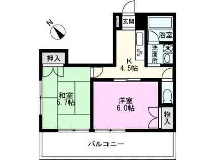南流山ニュースカイマンション(2K/3階)の間取り写真