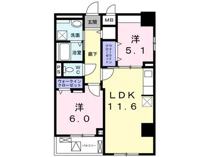 ロワン・セレスト(2LDK/9階)の間取り写真