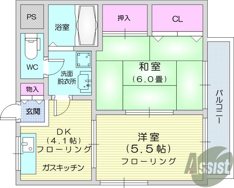 タスミア・ハイツ(2K/1階)の間取り写真