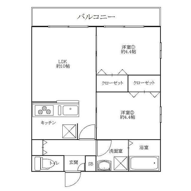 センチュリーオークB(2LDK/1階)の間取り写真