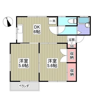 第2エミネントハイツ 富士(2DK/1階)の間取り写真